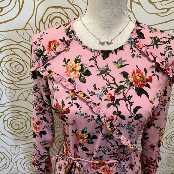 Topshop Pink Floral Ruffle Midi Dress - Picture 5 of 6